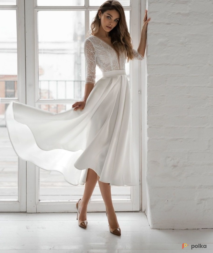 Возьмите Свадебное белое платье-миди напрокат (Фото 2) в Москве