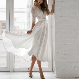 Свадебное белое платье-миди