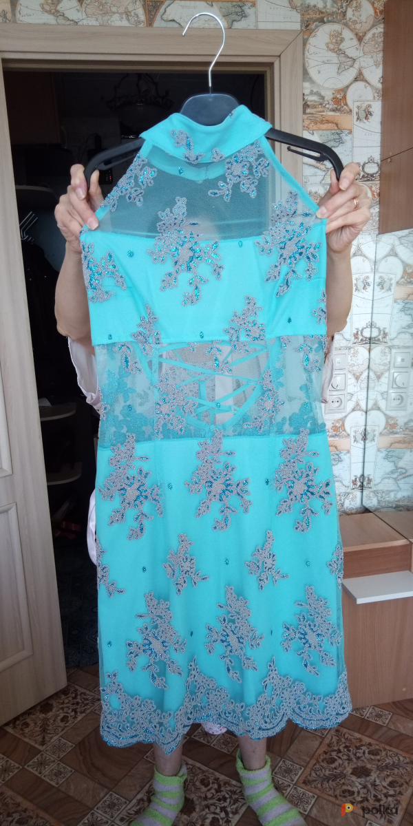 Возьмите Голубое вечернее платье со шнуровкой и прозрачными вставками.Размер от 44 до 48 напрокат (Фото 2) в Москве