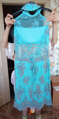 Возьмите Голубое вечернее платье со шнуровкой и прозрачными вставками.Размер от 44 до 48 напрокат (Фото 2) в Москве