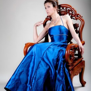 Вечернее платье из синей тафты, размер 42-44
