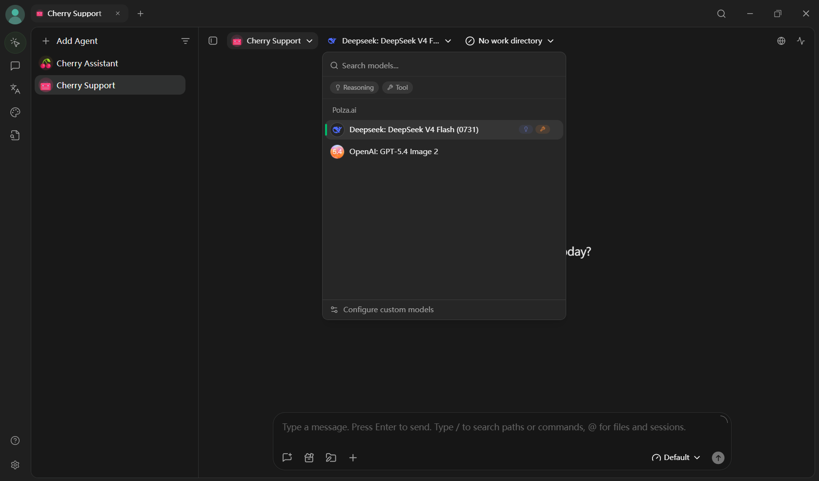 Выбор модели Polza.ai в чате Cherry Studio