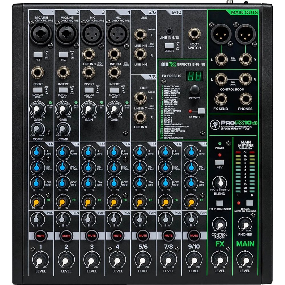 Микшерный пульт MACKIE ProFX10v3, 10-канальный, с процессором эффектов, USB