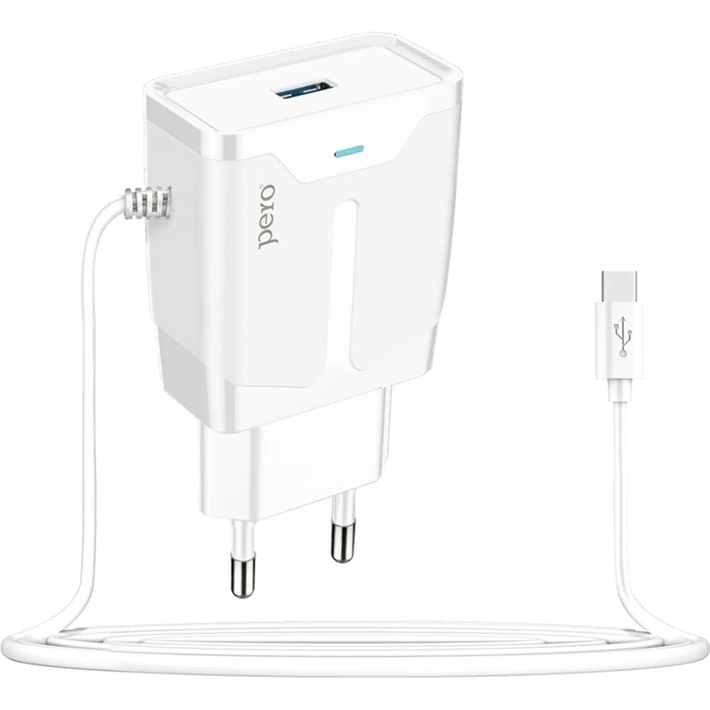 Зарядное устройство сетевое PERO TC04 1USB 2.1A + TYPE-C CABLE белый