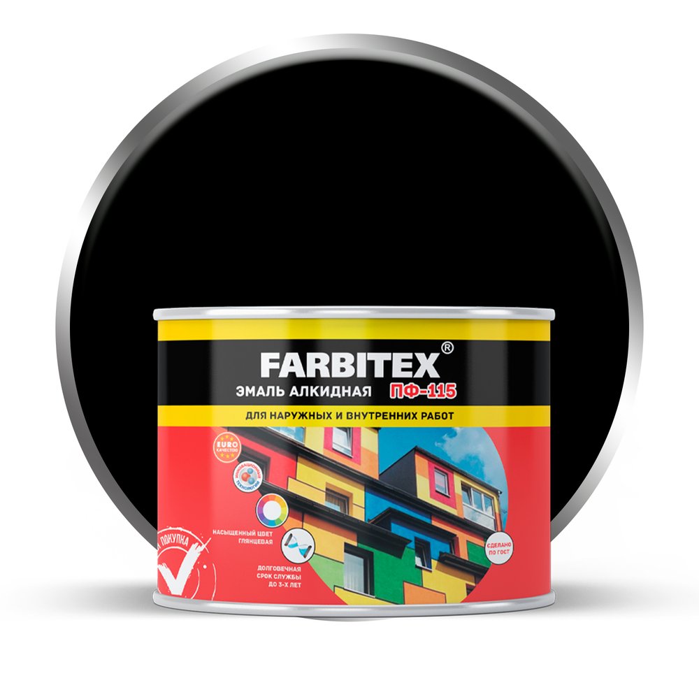 Алкидная эмаль FARBITEX ПФ-115 (черный, 0.4 кг) 4300009075