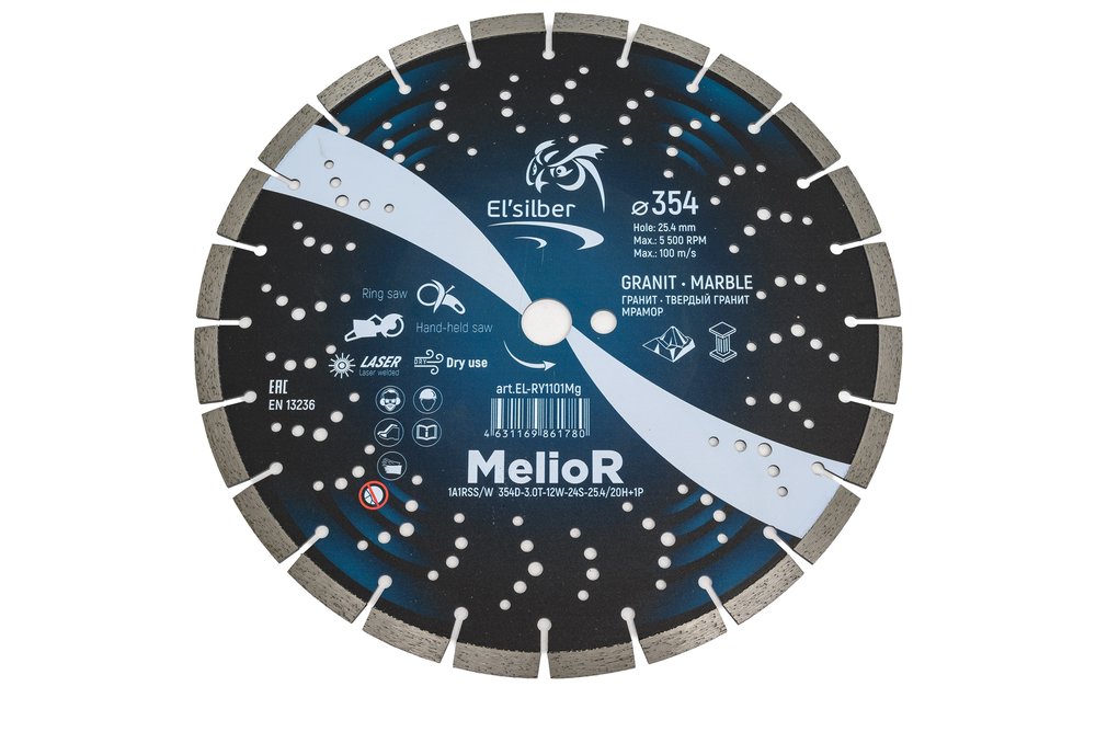 Диск алмазный 1A1RSS/W D354-3.0T-12W-24S-25.4/20H+1P 'MelioR' Elsilber EL-RY1101Mg