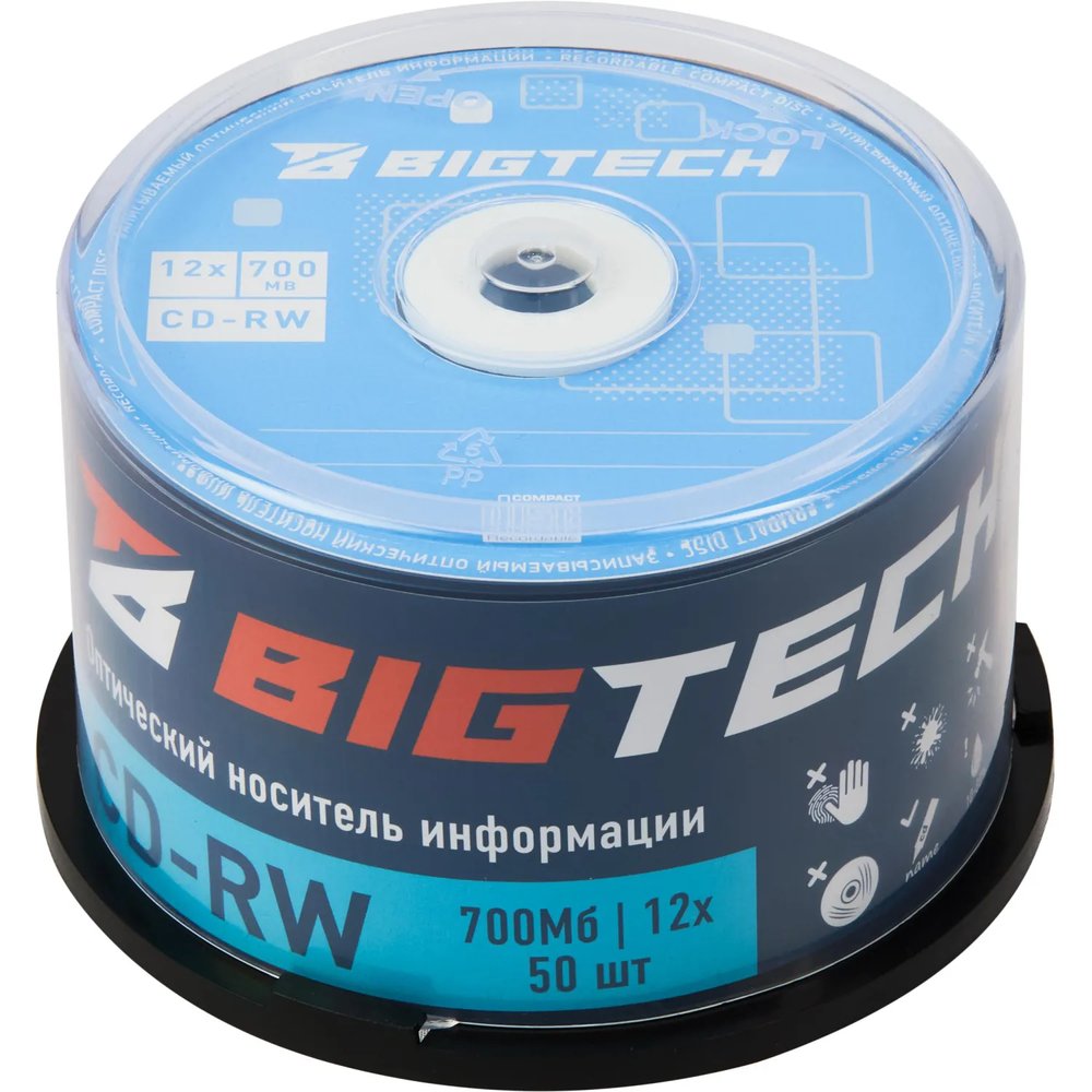 Носители информации Bigtech YCDRWB001 CD-RW/700 МБ/12x/50шт/уп (бокс)