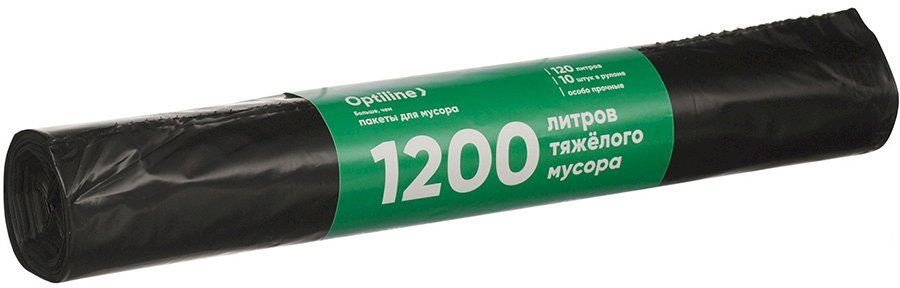 Пакеты для мусора ПВД 70x110 см, 50 мкм, 120 л, черные, в рулоне 10 шт. Премиум Optiline 23-0052
