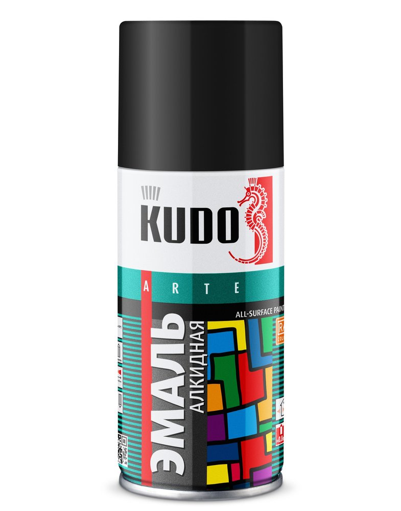 Эмаль универсальная KUDO черная глянцевая RAL-9005 210 мл KU-1002.1