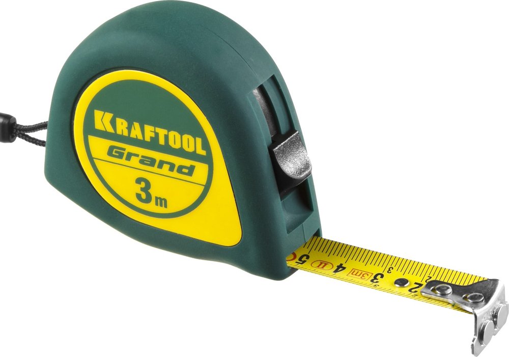 Рулетка KRAFTOOL Grand обрезиненный пластиковый корпус, 3м х 16мм 34022-03-16