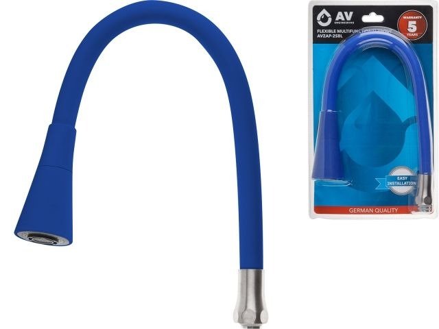 Излив гибкий AV Engineering с двухрежимной лейкой, синий, для смесителя AVZAP-2SBL