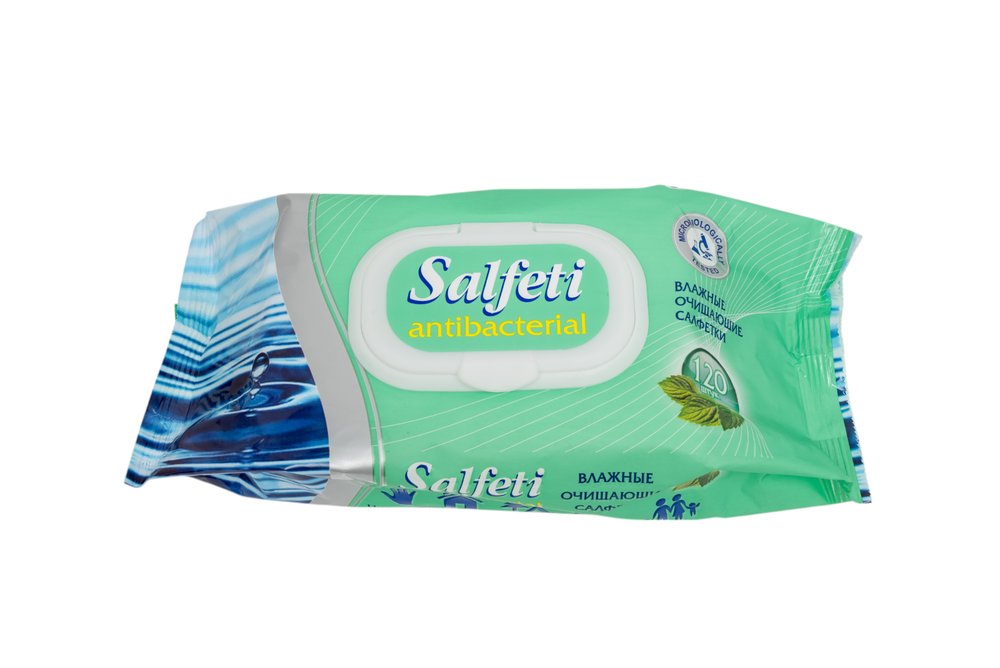 Влажные салфетки SALFETI antibac №120 антибактериальные, с клапаном 30646
