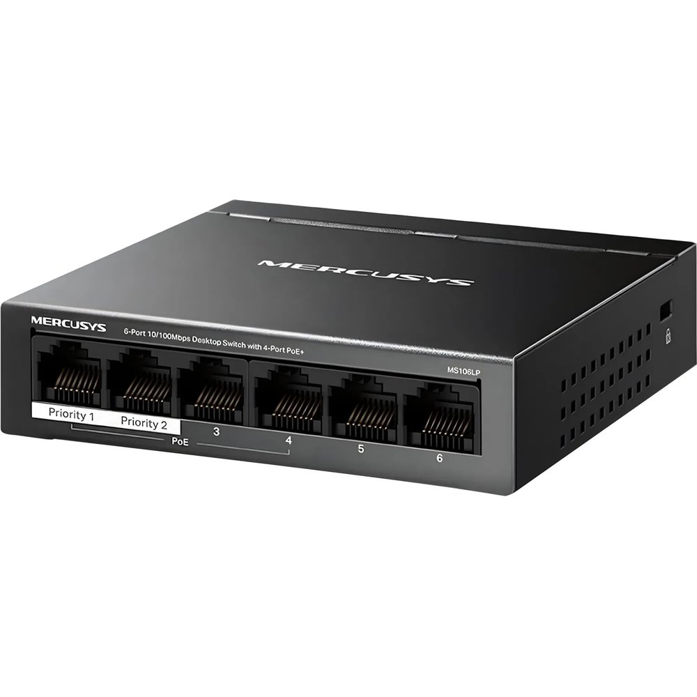 Коммутатор Mercusys MS106LP (L2) 6x100Мбит/с 4PoE+ 40W неуправляемый