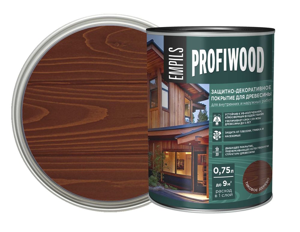 Защитно-декоративное покрытие для древесины PROFIWOOD (тик, 0.75 л, 0.7 кг) 72624