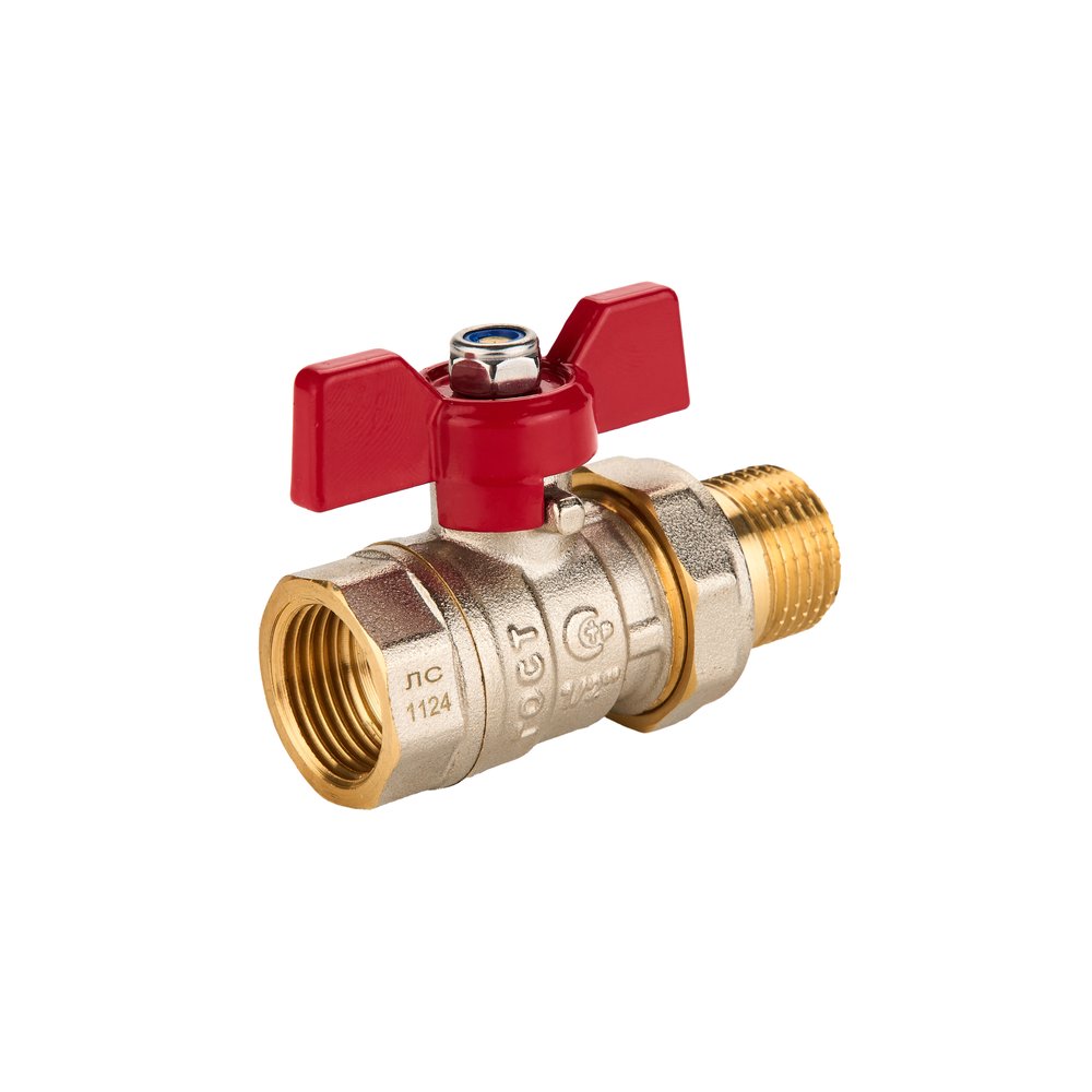 Шаровый кран SANEXT ГОСТ, PN40, Ду 15, НР-ВР 1/2' со сгоном (Американка) бабочка 8771