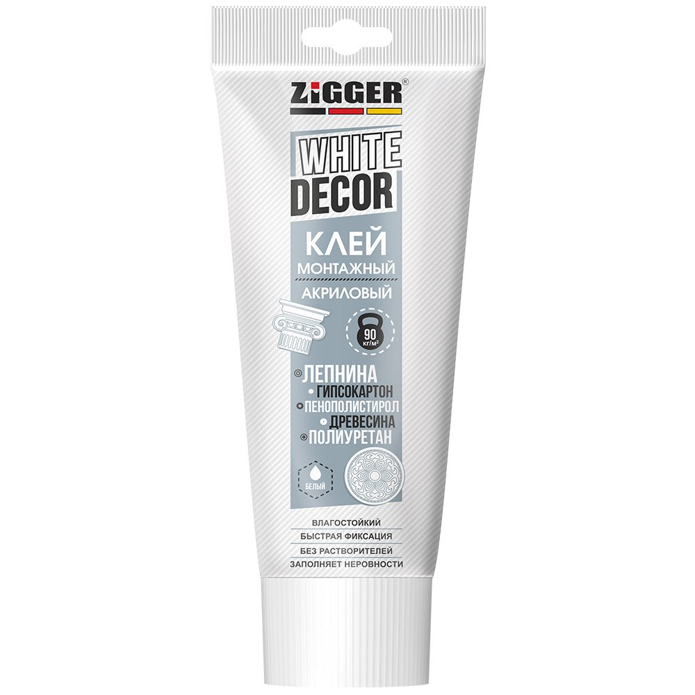 Клей ZIGGER WHITE DECOR акриловый для декора, белый, туба 250гр 03-02-17