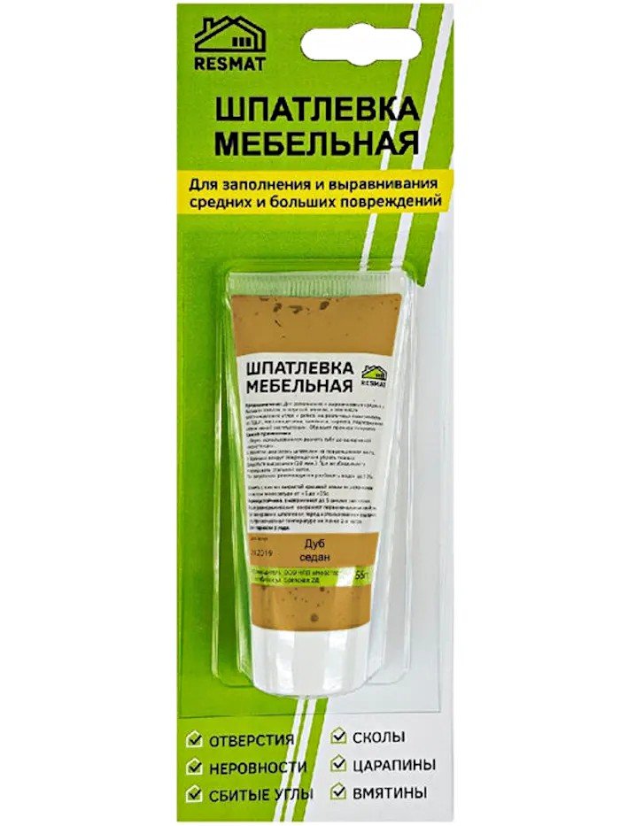 Мебельная шпатлевка Resmat цвет дуб седан, 55 г, блистер арт. 2414