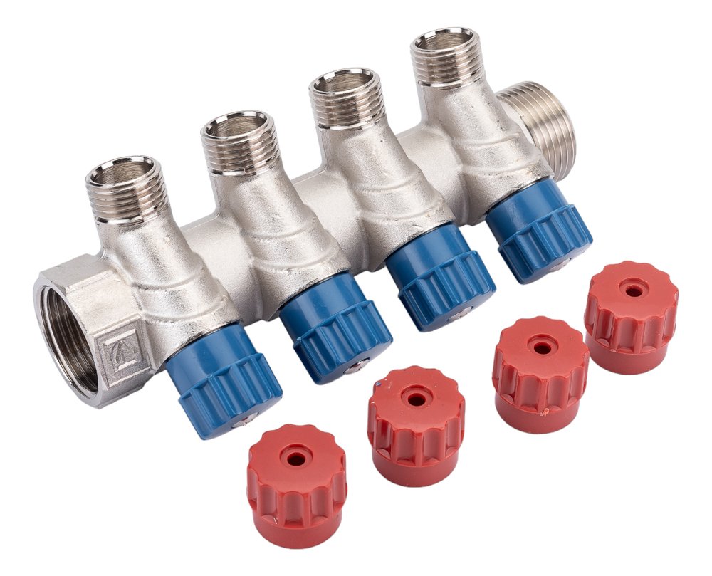 Коллектор с вентилем Valtec 4 выхода х 1х 1/2 НР, никель VTc.560.N.0604 38489