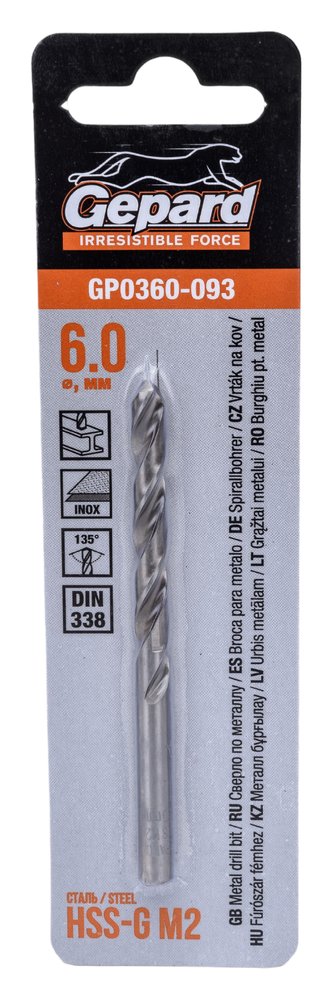 Сверло по металлу спиральное 6.0х57х93 мм, HSS-G GP0360-093