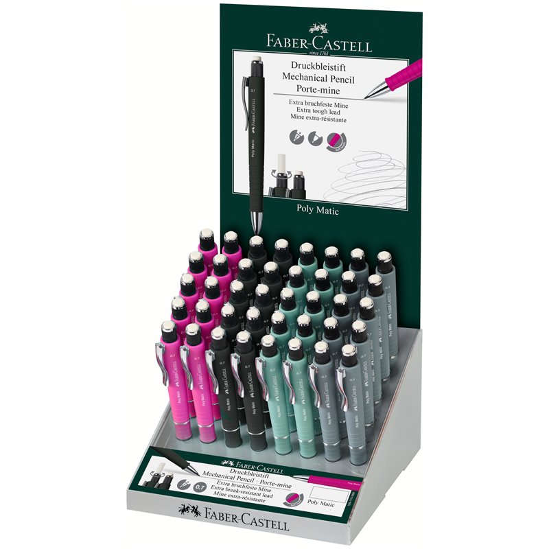 Механический карандаш Faber-Castell poly matic 0.7 мм, с ластиком, ассорти, дисплей 133341