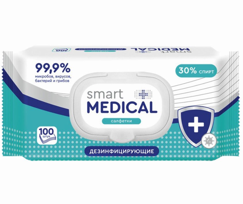 Дезинфицирующие салфетки Smart Medical №100 с пластиковым клапаном 72029