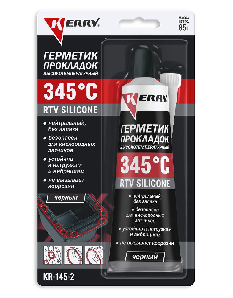 Герметик прокладок высокотемпературный нейтральный чёрный KERRY RTV SILICONE 85 г KR-145-2