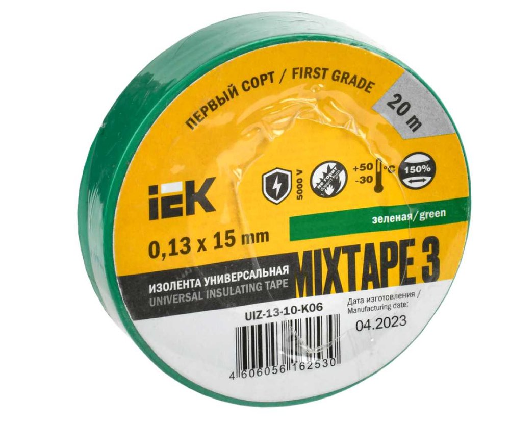Изолента ПВХ 15мм, 20м, зеленая IEK ИЭК UIZ-13-10-K06