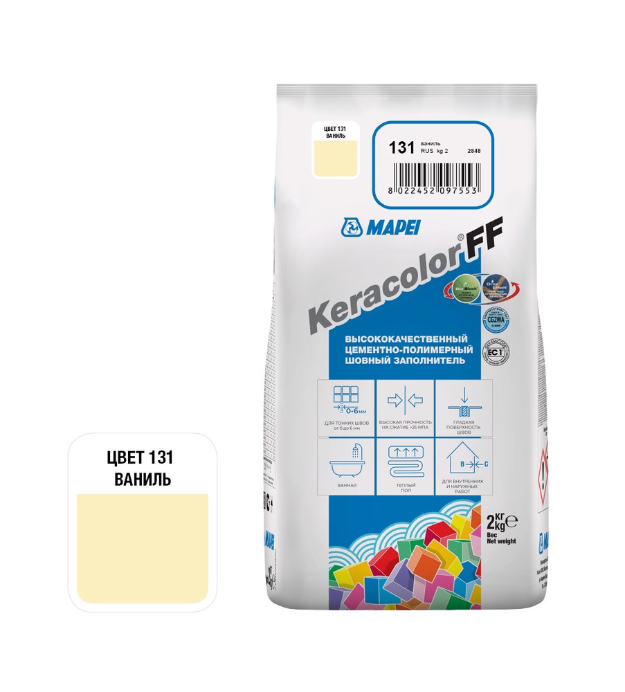 Затирка MAPEI KERACOLOR FF № 131, 2 кг, ваниль 5QA013102A