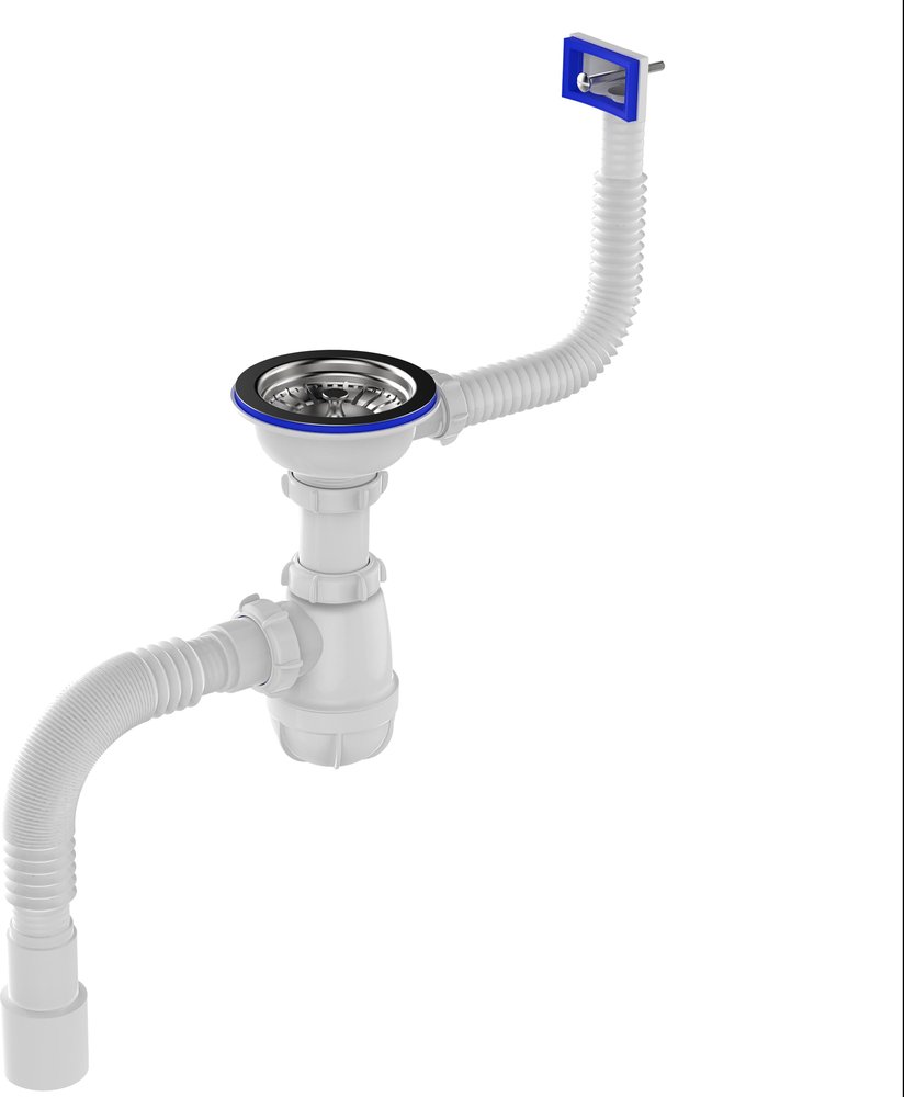 Сифон для мойки Aquant 3 1/2'х40 с металлической реш. с прямоугольным переливом с гофротрубой 40x40/50 B0148-20-MR