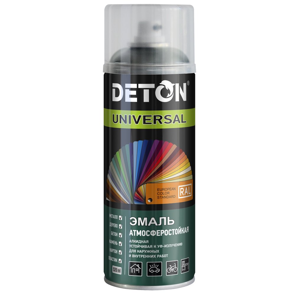 Эмаль DETON алкидная, атмосферостойкая, графитовый, RAL 7043, аэрозоль 520 мл DTN-A70880