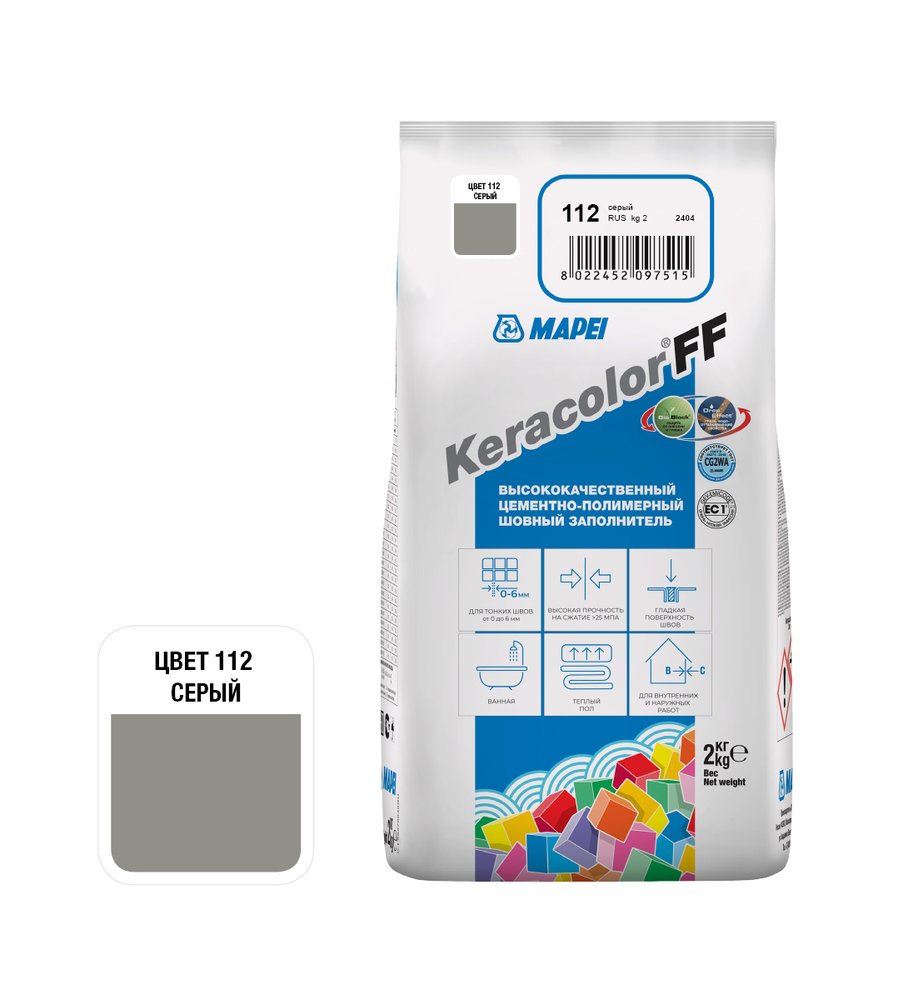 Затирка MAPEI KERACOLOR FF № 112/2кг (Серый) 5QA011202A