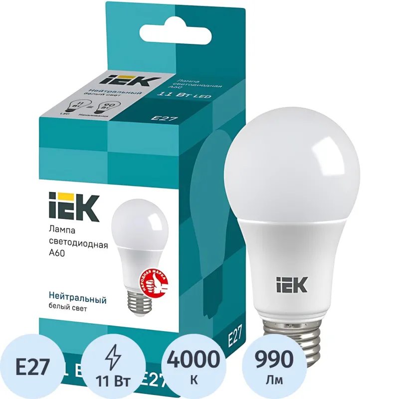 Лампа светодиодная Eco 11Вт A60 4000К E27  IEK LLE-A60-11-230-40-E27