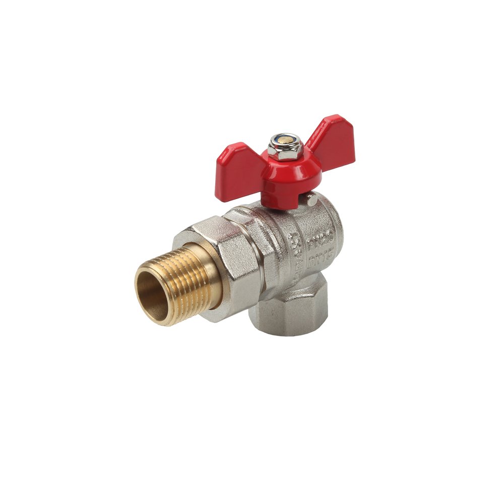 Шаровый кран SANEXT ГОСТ, PN40, Ду 15, НР-ВР 1/2' угловой со сгоном (Американка) бабочка 8777