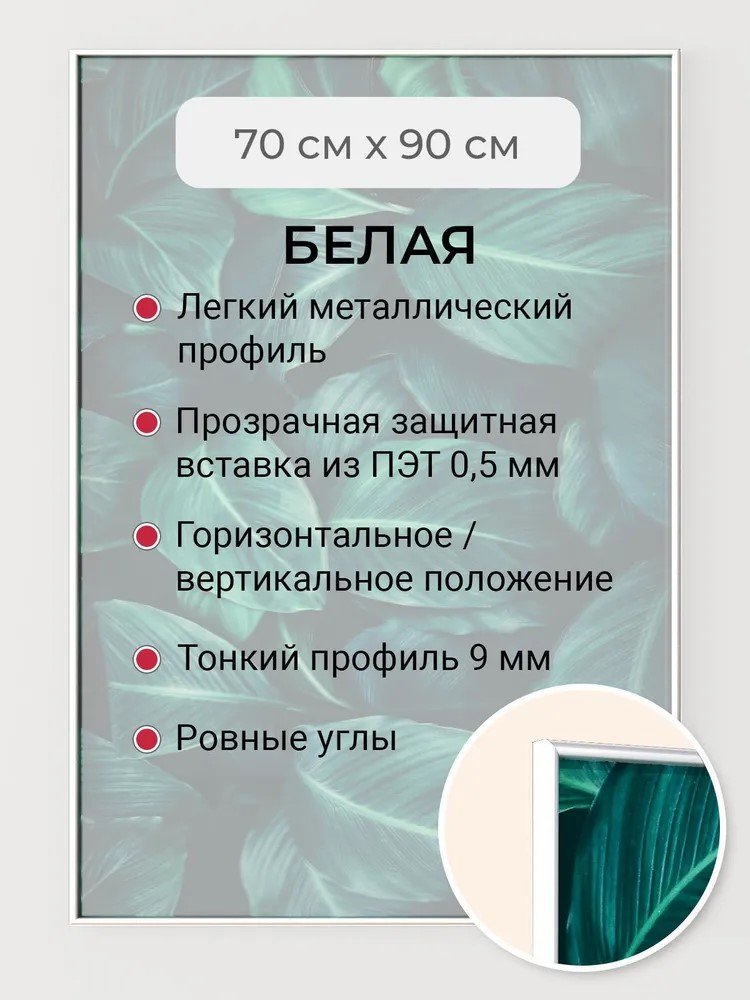 Фоторамка ООО Первое ателье белая алюминиевая рамка 70x90 см Niel-2wg-70x90 Niel-2wg-70х90