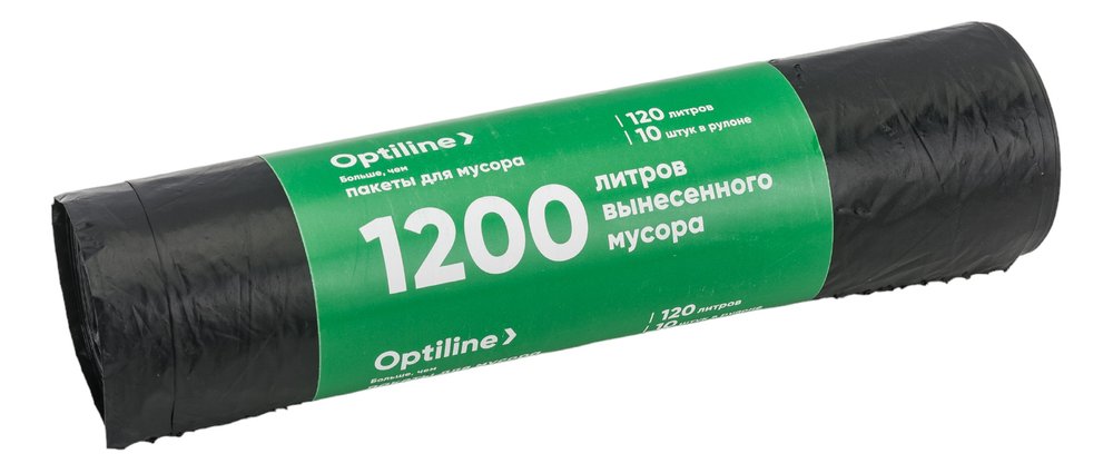 Пакеты для мусора ПВД 70x110 см, 30 мкм, 120 л, черные, в рулоне 10 шт. Optiline 23-0048