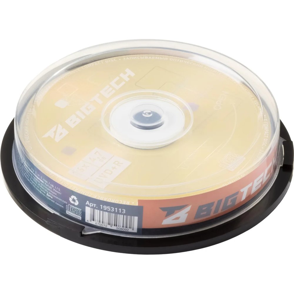 Носители информации Bigtech YDVDRB009 DVD+R 4,7 Гб/16х/10шт/уп (бокс)