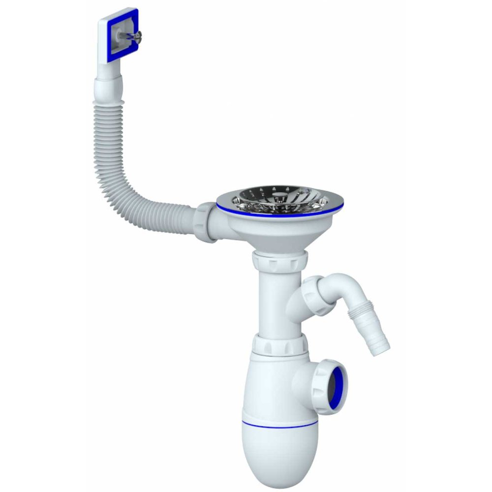 Сифон Unicorn B430V 3 1/2х40 с прямоугольным переливом, с носиком, винт, шток, ручка - латунь 533281