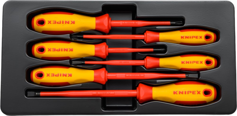 Набор тонких отверток Knipex VDE 1000V, 6 пр.: SL3/4/5.5/6.5 шлиц., PH1/2 крест., KN-002012V02
