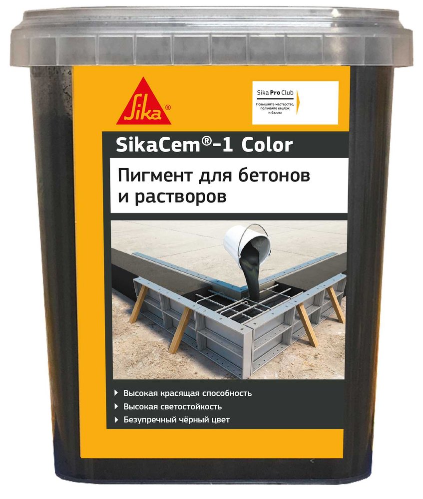 Высококачественный порошкообразный краситель для бетона и растворов SIKA Cem-1 Color чёрный 1КГ 614054