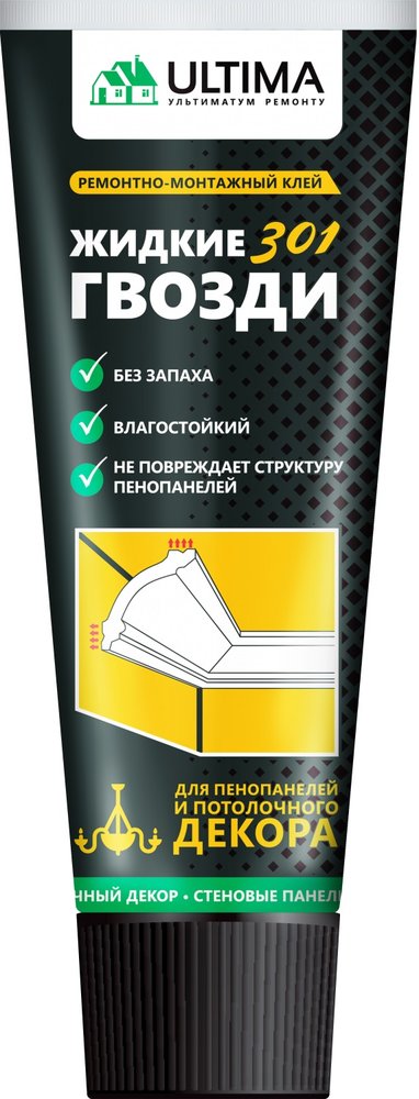 Клей для потолочного декора и пенопанелей Ultima 301 акрил, тюбик, белый, 250г, шоубокс ADHES30120