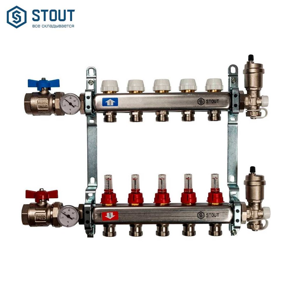 Коллектор STOUT нержавеющая сталь, в сборе, с расходомерами SMS 0907 000005 RG008P0RN7HR5L