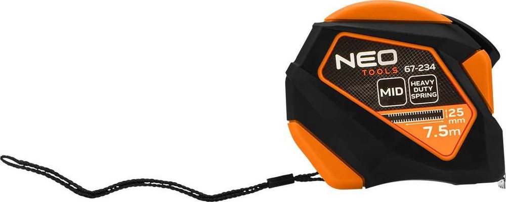 Рулетка стальная NEO TOOLS 7,5 м x 25 мм, автоблокировка, кнопка остановки, магнит 67-234