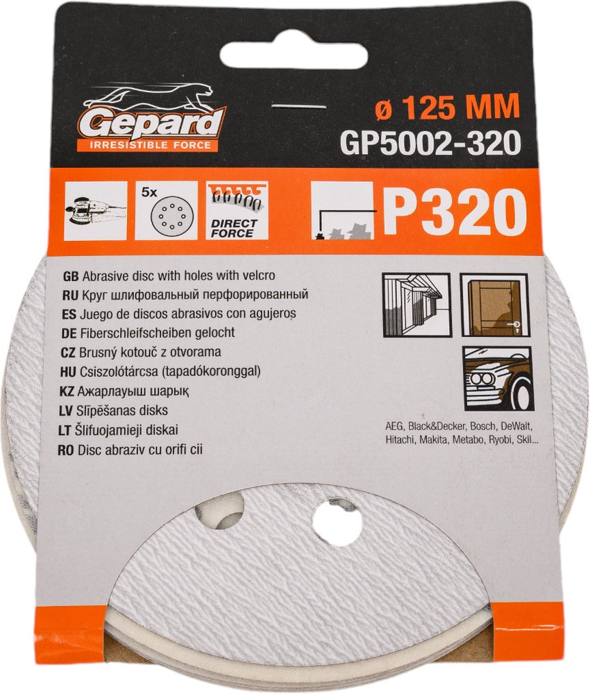 Шлифлист круглый самосцепляющийся 125 мм, Р320, 5 шт Gepard GP5002-320
