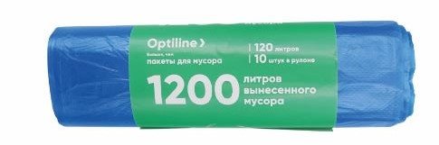 Пакеты для мусора ПНД 70x110 см, 120 л, синие, в рулоне 10 шт. Optiline 23-0100