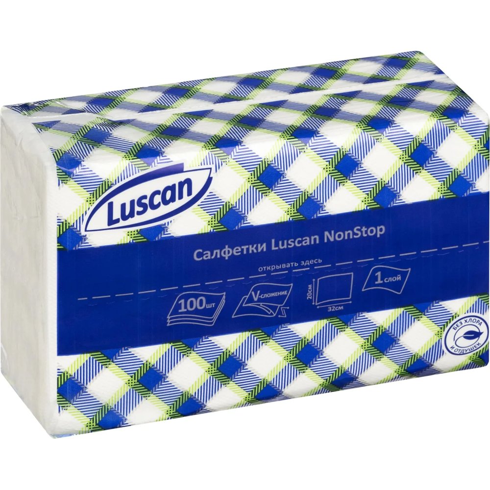 Салфетки бумажные Luscan NonStop 1слбелые цел1/4 слож100л/пач