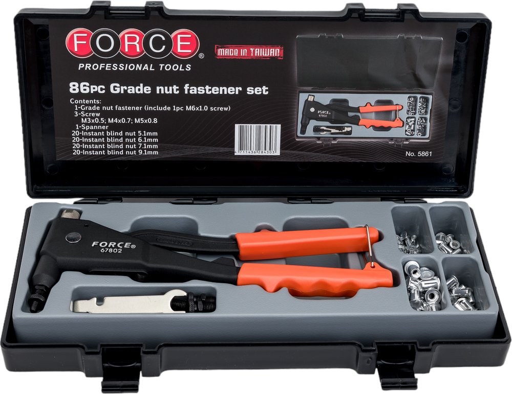 Заклёпочник FORCE резьбовой с заклёпками в ложементе 86 предметов 5861