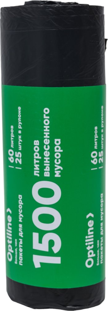 Пакеты для мусора ПНД 60x80 см, 60 л, черные, в рулоне 25 шт. Optiline 23-0274