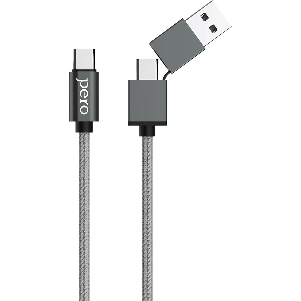 Кабель PERO, DC-07, 1м, Type-C/USB-A to Type-C, 60W, серый