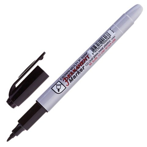 Маркер перманентный Crown 'Multi Marker Super Slim' черный, пулевидный, 1мм, 12 шт. P-505F
