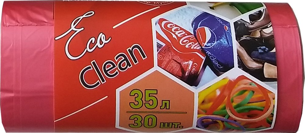 Мешки Ecoclean (35 л, 30 шт., ПНД, красный, 8 мкм, 48х58 см) Концепция Быта 3774
